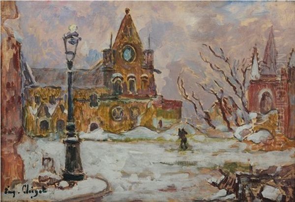 Village Sous La Neige Oil Painting by Eugene Chigot