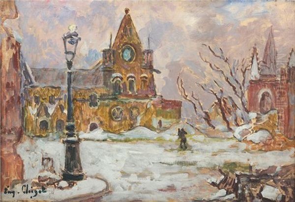 Village Sous La Neige Oil Painting by Eugene Chigot