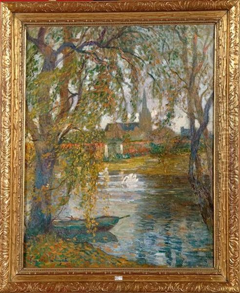 L'etang Aux Cygnes Oil Painting by Eugene Chigot