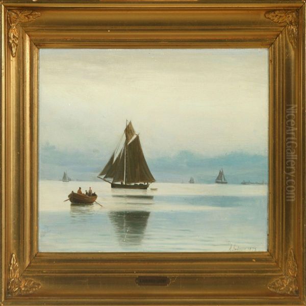 Seascape Withsailing Ships Oil Painting by A. Andersen-Lundby