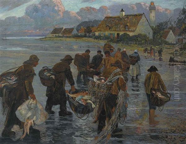 Die Heimkehr Der Fischer Aus Petit-fort-philippe Oil Painting by Eugene Chigot