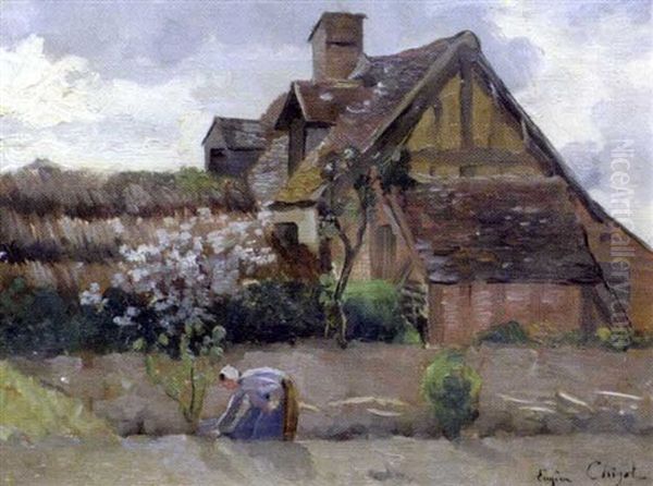 Paysanne Devant Sa Maison by Eugene Chigot