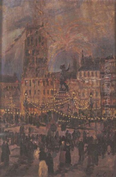 Soir De Fete Dur La Place Jean Bart A Dunkerque by Eugene Chigot