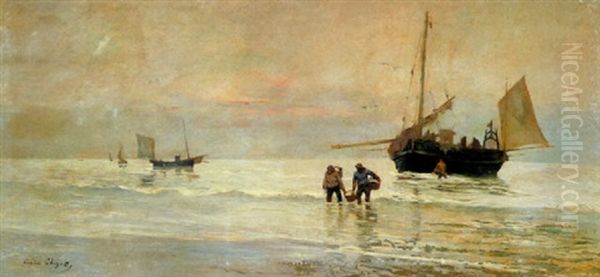 Retour De Peche Oil Painting by Eugene Chigot