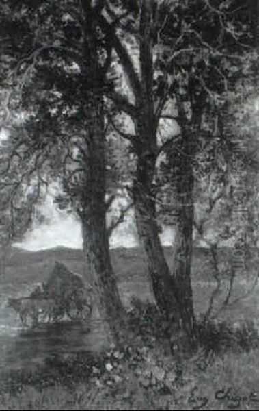 Baumlandschaft Mit Ochsenkarren Oil Painting by Eugene Chigot