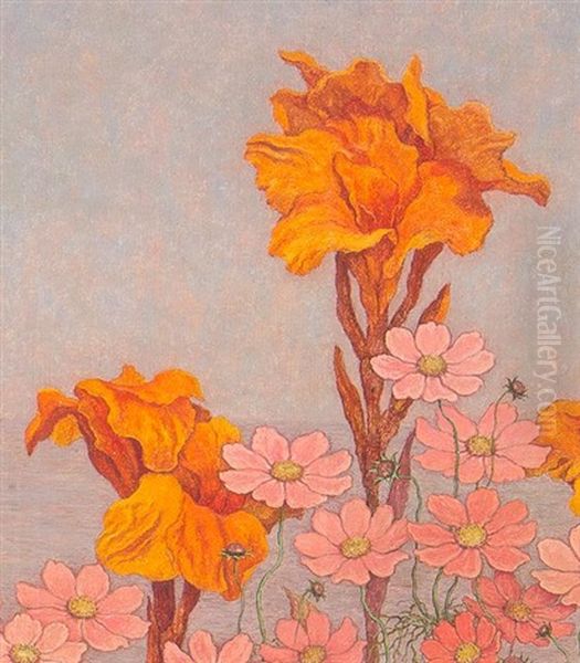 Wild Flowers In Autumn Oil Painting by Takashima Chiharu