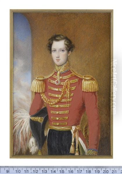 Sir William Henry Don, 7th Baronet (1825-1862) Of The 5th Dragoon Guards (princess Charlotte Of Wales's), Wearing Red Coat With Gold Facings And Epaulettes Oil Painting by James Warren Childe