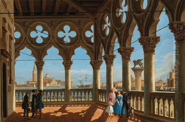 View Of The Bacino Di San Marco From The Loggia Of The Palazzo Ducale Oil Painting by Vincenzo Chilone