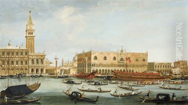 Venise, Le Bucentaure Pres Du Palazzo Ducale Oil Painting by Vincenzo Chilone