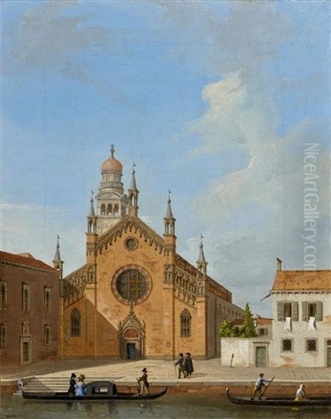 Vue De La Facade De L'eglise De La Madonna Dell Orto, Venise Oil Painting by Vincenzo Chilone