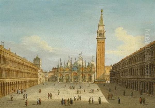 Venice, A View Of The Piazza San Marco Looking East Towards The Basilica Oil Painting by Vincenzo Chilone