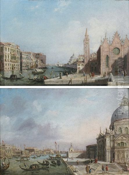 Vue De L'eglise Santa Maria Delle Carita Au Bord Du Grand Canal (+ Vue De Santa Maria Della Salute Au Bord Du Grand Canal; Pair) Oil Painting by Vincenzo Chilone