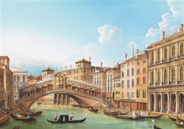 Blick Auf Den Canale Grande In Venedig Mit Der Rialtobrucke Oil Painting by Vincenzo Chilone