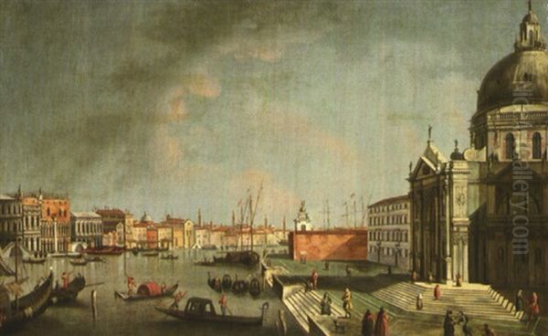 Veduta Del Bacino Di San Marco Con La Chiesa Della Salute Oil Painting by Vincenzo Chilone