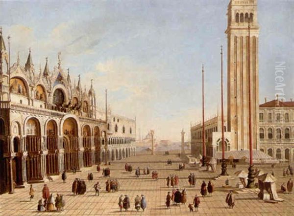 Venice, The Piazza And The Piazzetta Di San Marco Looking Towards The Bacino, The Church Of San Giorgio Maggiore Beyond Oil Painting by Vincenzo Chilone