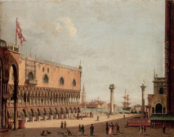 Venice, A View Of The Piazzetta From The North, The Church Of San Giorno Maggiore Beyond Oil Painting by Vincenzo Chilone