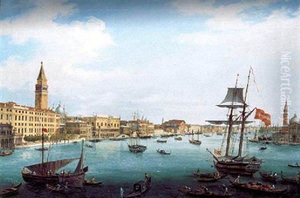 Navire Remontant Le Grand Canal Vers La Mer, En Face De La Place Saint Marc Oil Painting by Vincenzo Chilone