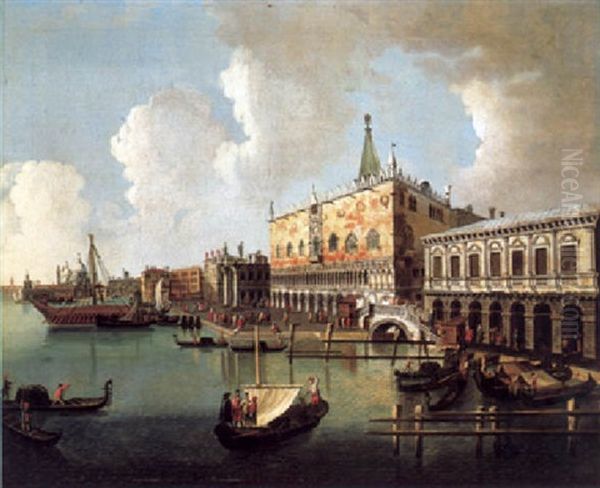 Blick Uber Das Markusbecken Auf Den Dogenpalast, Den Molo Und Die Piazetta In Venedig Oil Painting by Vincenzo Chilone