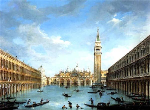 Der Markusplatz In Venedig Bei Hochwasser Oil Painting by Vincenzo Chilone