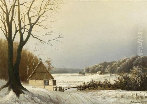 A Winter Landscape Oil Painting by Anders Anderson-Lundby