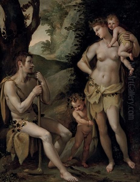 Adam And Eve With Cain And Abel Oil Painting by Jacopo (da Empoli) Chimenti