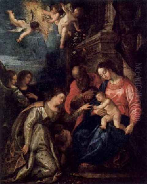 Die Mystische Vermahlung Der Heiligen Katharina Oil Painting by Jacopo (da Empoli) Chimenti