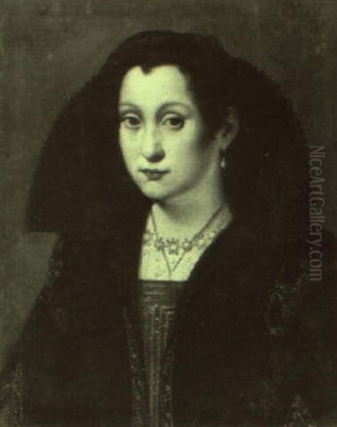 Portrait Of A Lady In A Black Dress Oil Painting by Jacopo (da Empoli) Chimenti