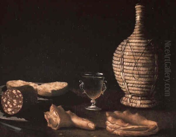 Nature Morte Avec Saucisson, Verre, Fiasque Et Autre Oil Painting by Jacopo (da Empoli) Chimenti