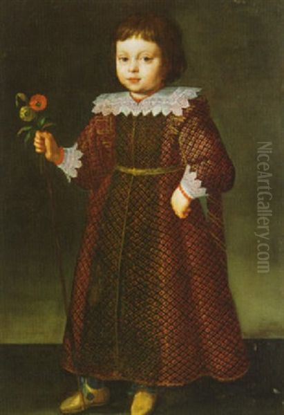 Portrait Of A Boy Holding A Staff And Two Flowers Oil Painting by Jacopo (da Empoli) Chimenti