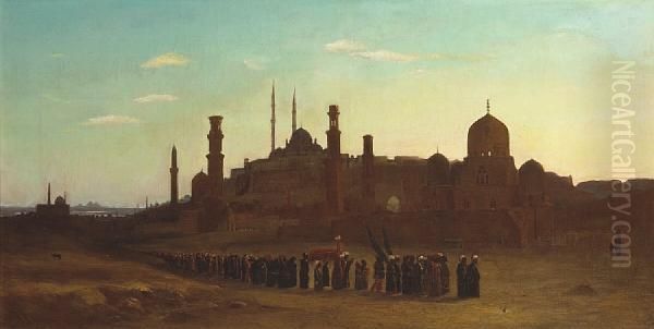 A Procession Outside A Town In Egypt Oil Painting by Abraham Archibald Anderson