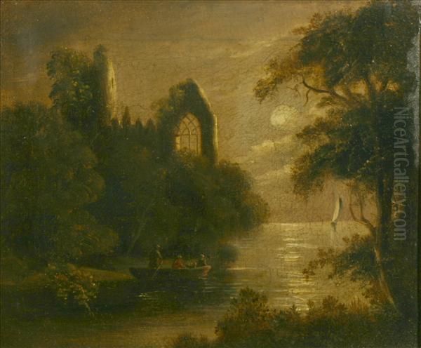 Pether A Boating Party Byabbey Ruins In Moonlight Oil Painting by Abraham Archibald Anderson