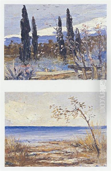 Two Greek Landscapes Oil Painting by Nikolaos Chimonas