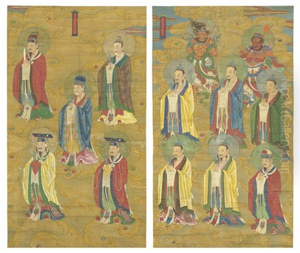 Water And Land Ritual Paintings Oil Painting by  Chinese School-Ming Dynasty