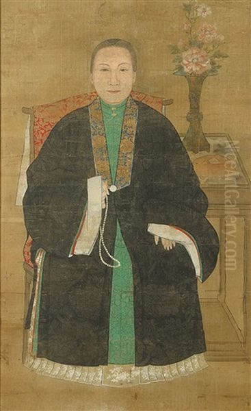 Uitzonderlijk Portret Van Een Zittende Hofdame Oil Painting by  Chinese School-Ming Dynasty