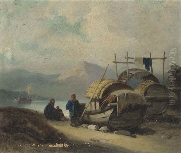 Tanka Boats On The Shore, Macao Oil Painting by George Chinnery