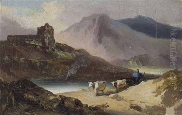 A Chinese Landscape, Macao, With A Drover And Cattle Oil Painting by George Chinnery