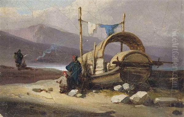 A Tanka Boat On The Shore, Macao Oil Painting by George Chinnery