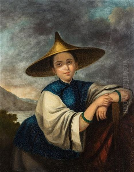 A Chinese Sampan Girl Oil Painting by George Chinnery