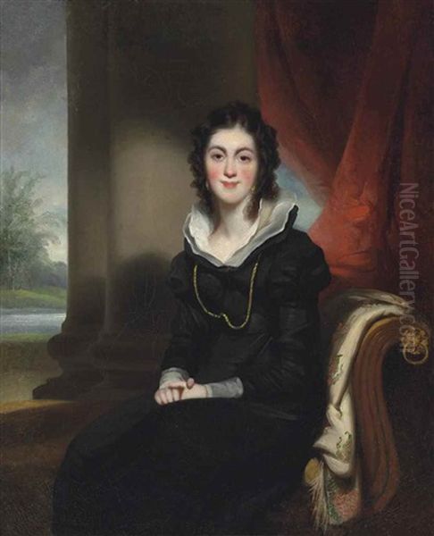 Portrait Of Catherine Hungerford, Seated Three-quarter Length In Black On A Chaise Longue, At Calcutta Oil Painting by George Chinnery