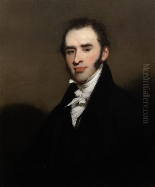 Portrait Of A Gentleman, Seated, Half-length, In A Black Coat Oil Painting by George Chinnery