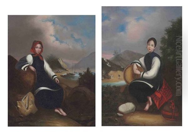 Tanka Boat Girls (2 Works) Oil Painting by George Chinnery