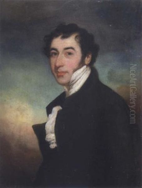 Portrait Of A Gentleman Wearing A Black Coat And A White Stock Oil Painting by George Chinnery