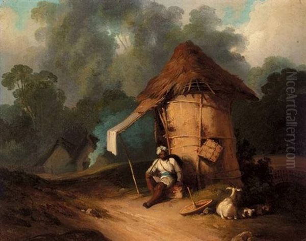 An Indian Watchman And His Goat Oil Painting by George Chinnery