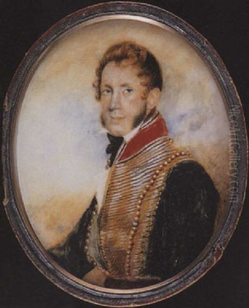 Charles Boileau Elliott Wearing The Uniform Of The Bengal Horse Artillery, Green Coat With Gold Frogging And Red Collar, Crimson Cummerbund And Frilled White Cravat Oil Painting by George Chinnery