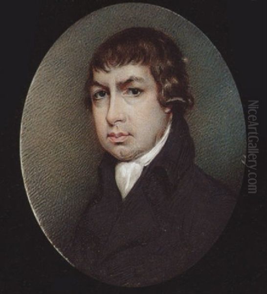 Robert Hopper Williamson Wearing Black Coat And White Cravat Oil Painting by George Chinnery