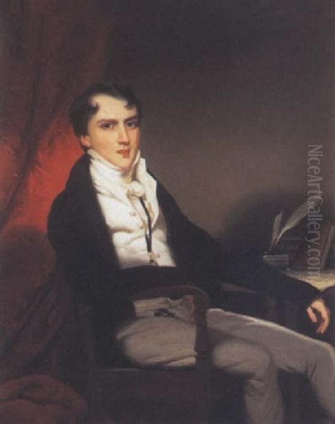 Portrait Of Andrew Stirling At His Desk Oil Painting by George Chinnery