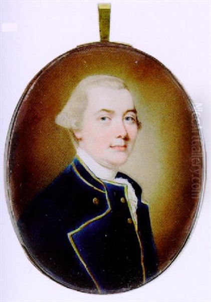 A Portrait Of Hugh Seton With Powdered Hair En Queue Oil Painting by George Chinnery