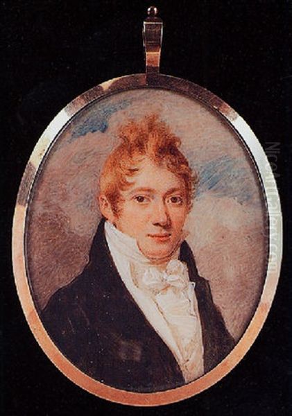 Portrait Of A Young Gentleman With Auburn Hair Wearing Slate Grey Coat And White Waistcoat Oil Painting by George Chinnery