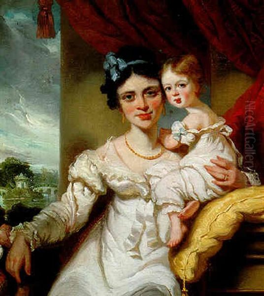 Portrait Of Mrs. Drew And Her Son Godfrey Oil Painting by George Chinnery