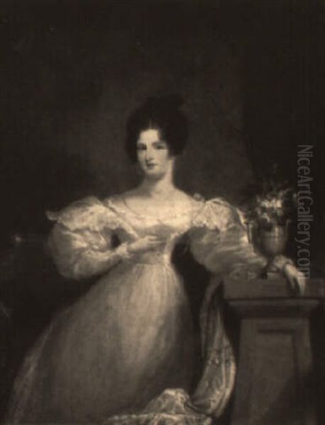 Portrait Of A Lady Beside A Stone Pedestal Oil Painting by George Chinnery